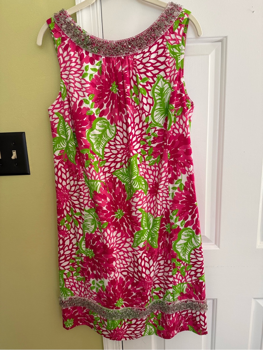 Lilly Pulitzer Jubilee Pink & Green Floral Sleeveless Dress with Beading.